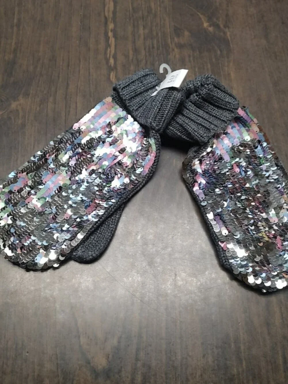 New Gap Kids Charcoal Gtay Silver Multi-Color Sequin Mittens Size Girl's L 10